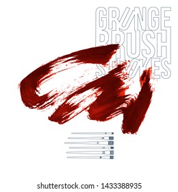 Red brush stroke and texture. Grunge vector abstract hand - painted element. Underline and border design.