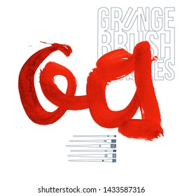 Red brush stroke and texture. Grunge vector abstract hand - painted element. Underline and border design.