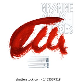 Red brush stroke and texture. Grunge vector abstract hand - painted element. Underline and border design.