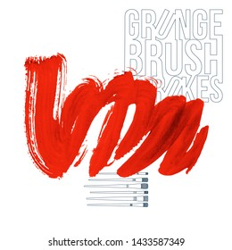 Red brush stroke and texture. Grunge vector abstract hand - painted element. Underline and border design.