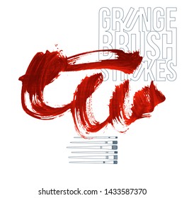 Red brush stroke and texture. Grunge vector abstract hand - painted element. Underline and border design.