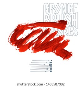 Red brush stroke and texture. Grunge vector abstract hand - painted element. Underline and border design.