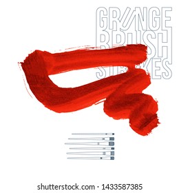 Red brush stroke and texture. Grunge vector abstract hand - painted element. Underline and border design.