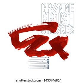 Red brush stroke and texture. Grunge vector abstract hand - painted element. Underline and border design.