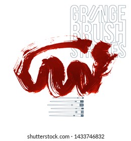 Red brush stroke and texture. Grunge vector abstract hand - painted element. Underline and border design.