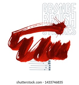 Red brush stroke and texture. Grunge vector abstract hand - painted element. Underline and border design.