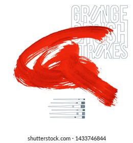 Red brush stroke and texture. Grunge vector abstract hand - painted element. Underline and border design.
