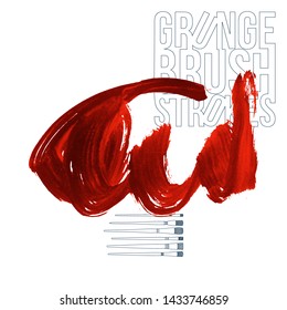 Red brush stroke and texture. Grunge vector abstract hand - painted element. Underline and border design.