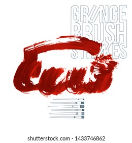 Red brush stroke and texture. Grunge vector abstract hand - painted element. Underline and border design.