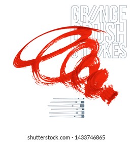 Red brush stroke and texture. Grunge vector abstract hand - painted element. Underline and border design.