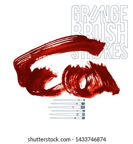 Red brush stroke and texture. Grunge vector abstract hand - painted element. Underline and border design.