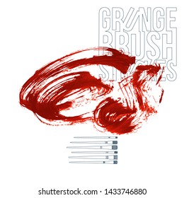 Red brush stroke and texture. Grunge vector abstract hand - painted element. Underline and border design.