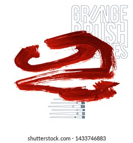 Red brush stroke and texture. Grunge vector abstract hand - painted element. Underline and border design.