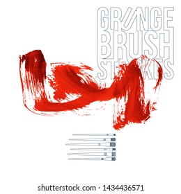 Red brush stroke and texture. Grunge vector abstract hand - painted element. Underline and border design.