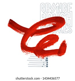 Red brush stroke and texture. Grunge vector abstract hand - painted element. Underline and border design.