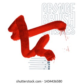 Red brush stroke and texture. Grunge vector abstract hand - painted element. Underline and border design.