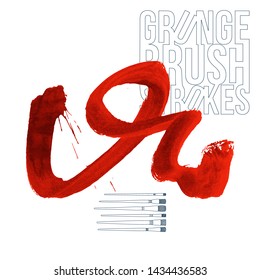 Red brush stroke and texture. Grunge vector abstract hand - painted element. Underline and border design.