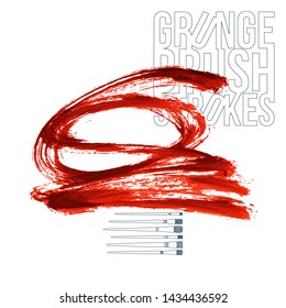 Red brush stroke and texture. Grunge vector abstract hand - painted element. Underline and border design.