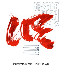 Red brush stroke and texture. Grunge vector abstract hand - painted element. Underline and border design.