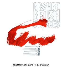 Red brush stroke and texture. Grunge vector abstract hand - painted element. Underline and border design.