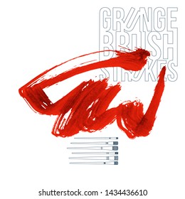 Red brush stroke and texture. Grunge vector abstract hand - painted element. Underline and border design.