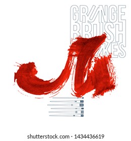 Red brush stroke and texture. Grunge vector abstract hand - painted element. Underline and border design.