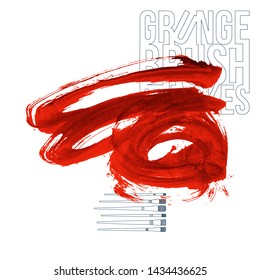 Red brush stroke and texture. Grunge vector abstract hand - painted element. Underline and border design.
