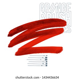 Red brush stroke and texture. Grunge vector abstract hand - painted element. Underline and border design.