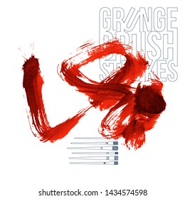 Red brush stroke and texture. Grunge vector abstract hand - painted element. Underline and border design.