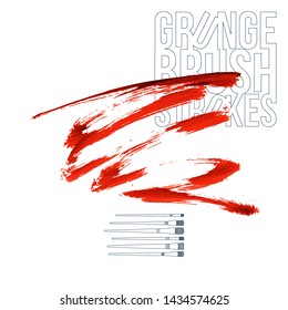 Red brush stroke and texture. Grunge vector abstract hand - painted element. Underline and border design.