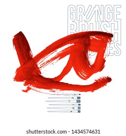 Red brush stroke and texture. Grunge vector abstract hand - painted element. Underline and border design.