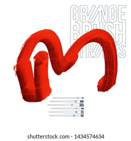 Red brush stroke and texture. Grunge vector abstract hand - painted element. Underline and border design.