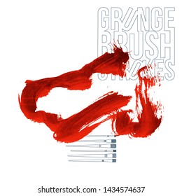 Red brush stroke and texture. Grunge vector abstract hand - painted element. Underline and border design.