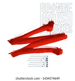 Red brush stroke and texture. Grunge vector abstract hand - painted element. Underline and border design.