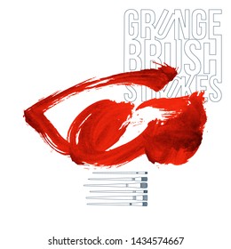 Red brush stroke and texture. Grunge vector abstract hand - painted element. Underline and border design.