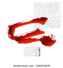 Red brush stroke and texture. Grunge vector abstract hand - painted element. Underline and border design.
