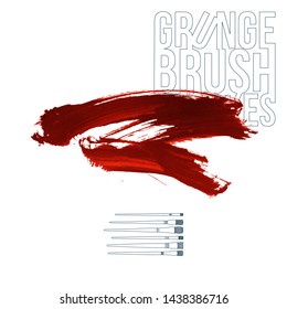 Red brush stroke and texture. Grunge vector abstract hand - painted element. Underline and border design.