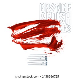 Red brush stroke and texture. Grunge vector abstract hand - painted element. Underline and border design.