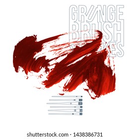 Red brush stroke and texture. Grunge vector abstract hand - painted element. Underline and border design.