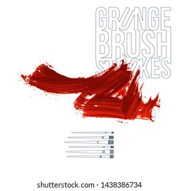 Red brush stroke and texture. Grunge vector abstract hand - painted element. Underline and border design.