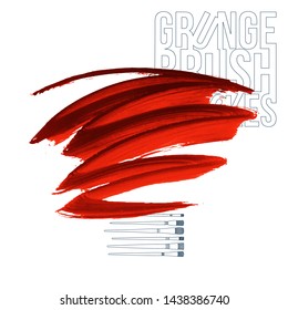 Red brush stroke and texture. Grunge vector abstract hand - painted element. Underline and border design.