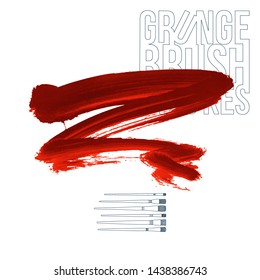 Red brush stroke and texture. Grunge vector abstract hand - painted element. Underline and border design.