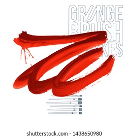 Red brush stroke and texture. Grunge vector abstract hand - painted element. Underline and border design.