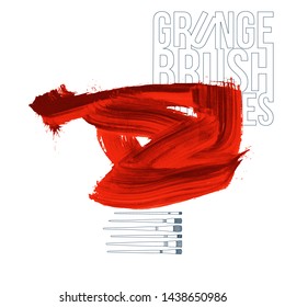 Red brush stroke and texture. Grunge vector abstract hand - painted element. Underline and border design.