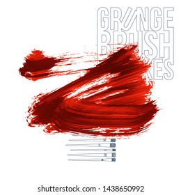 Red brush stroke and texture. Grunge vector abstract hand - painted element. Underline and border design.