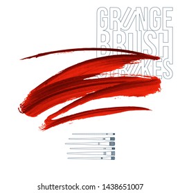 Red brush stroke and texture. Grunge vector abstract hand - painted element. Underline and border design.