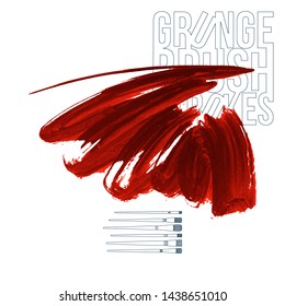 Red brush stroke and texture. Grunge vector abstract hand - painted element. Underline and border design.