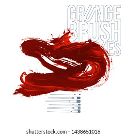 Red brush stroke and texture. Grunge vector abstract hand - painted element. Underline and border design.