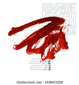 Red brush stroke and texture. Grunge vector abstract hand - painted element. Underline and border design.