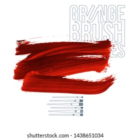 Red brush stroke and texture. Grunge vector abstract hand - painted element. Underline and border design.